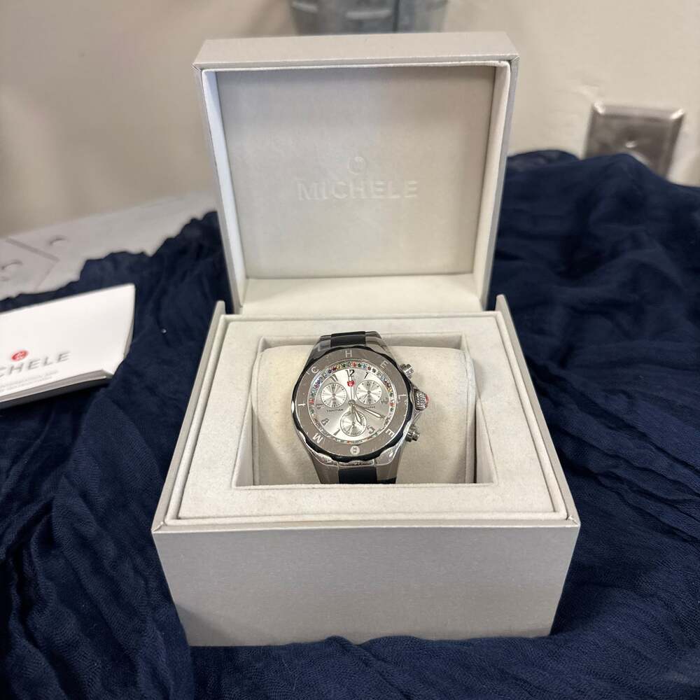 Michele Tahitian Jelly Bean Silver Dial Chronograph Watch MWW12F000033